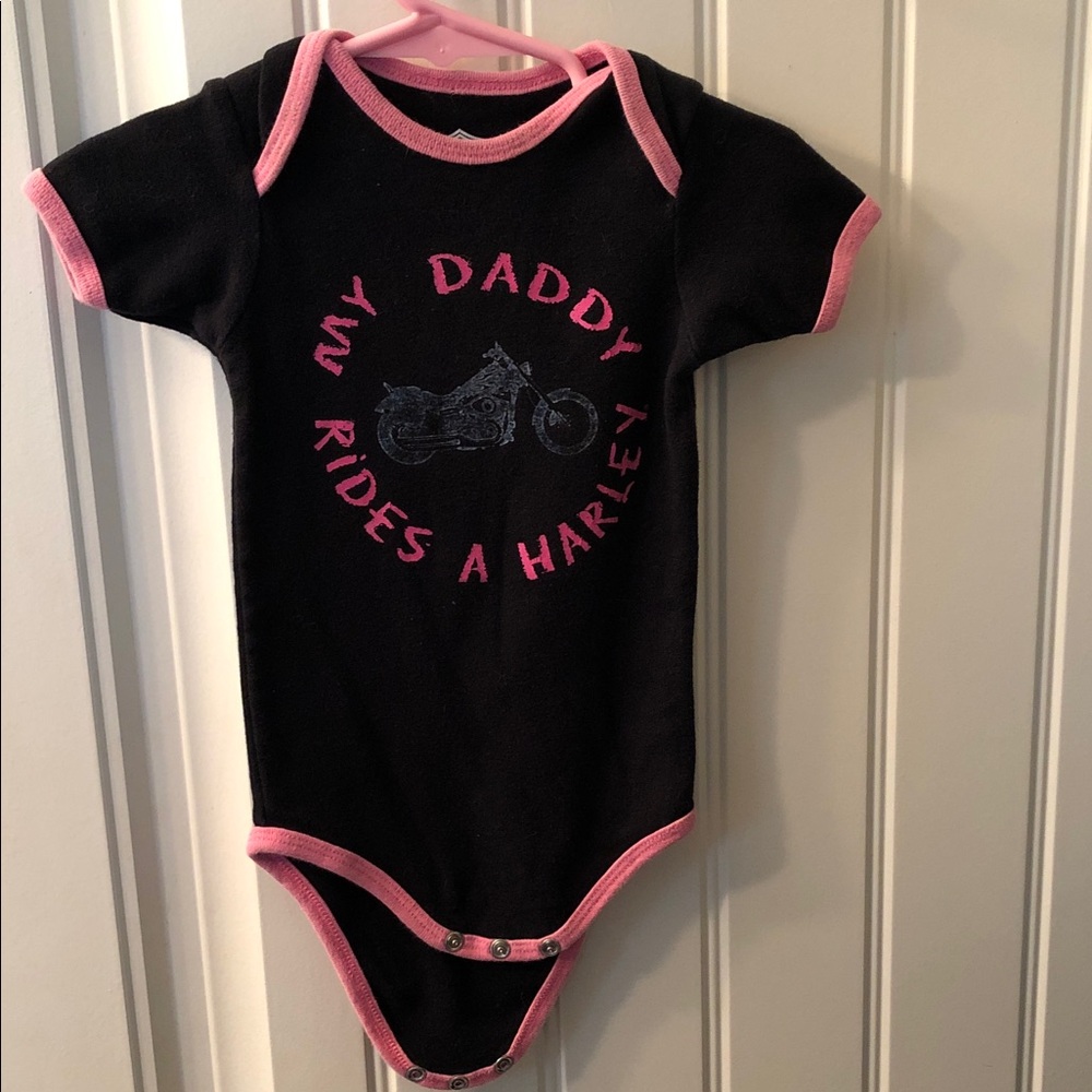 Harley-Davidson Black One-Piece with Pink Trim and Motorcycle Graphic